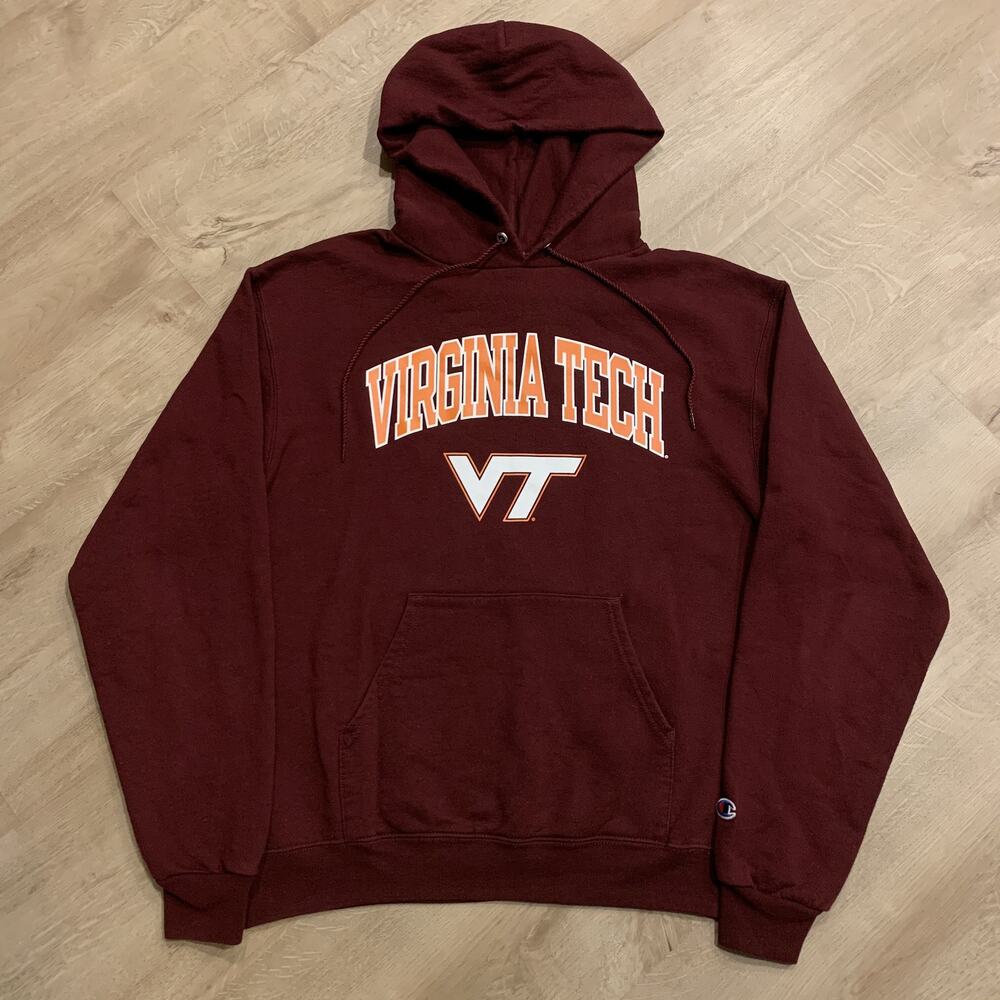 Champion Virginia Tech VT Hokies Hoodie Sweatshirt Mens Medium M Maroon Pullover